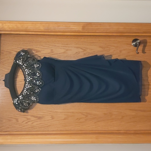 Xscape Dresses & Skirts - Xscape, navy blue embellished chiffon sheath dress FREE SHIPPING 24 HOURS ONLY!!